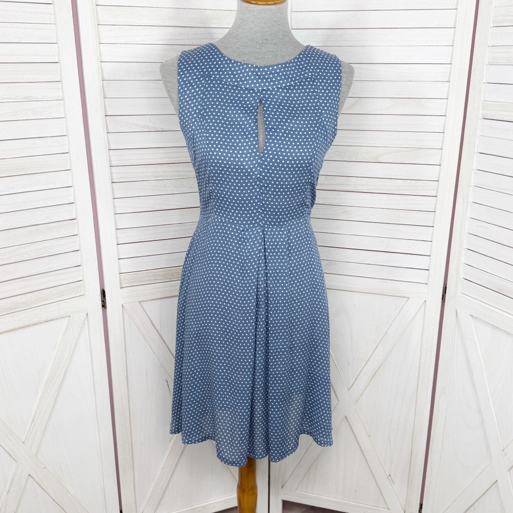 Angie Polka Dot Keyhole Retro Sleeveless Fit Flare Dress Blue White Medium